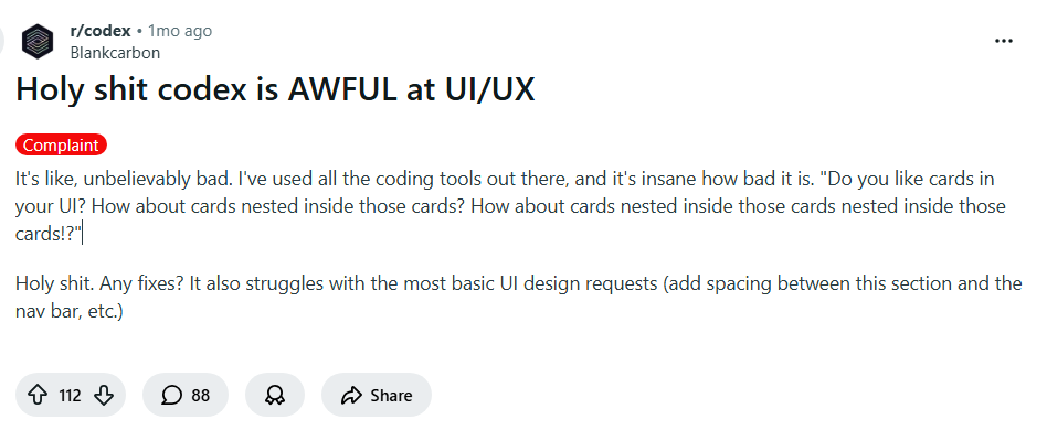 Reddit Post on Codex