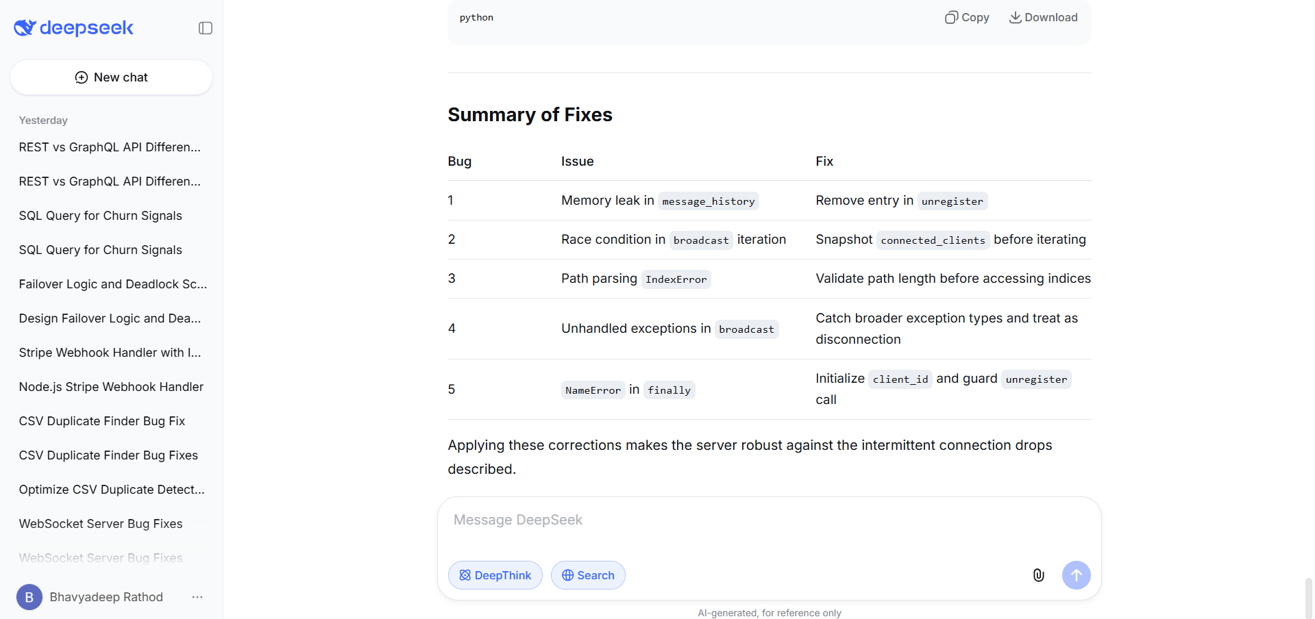 Tested DeepSeek R1 for debugging task