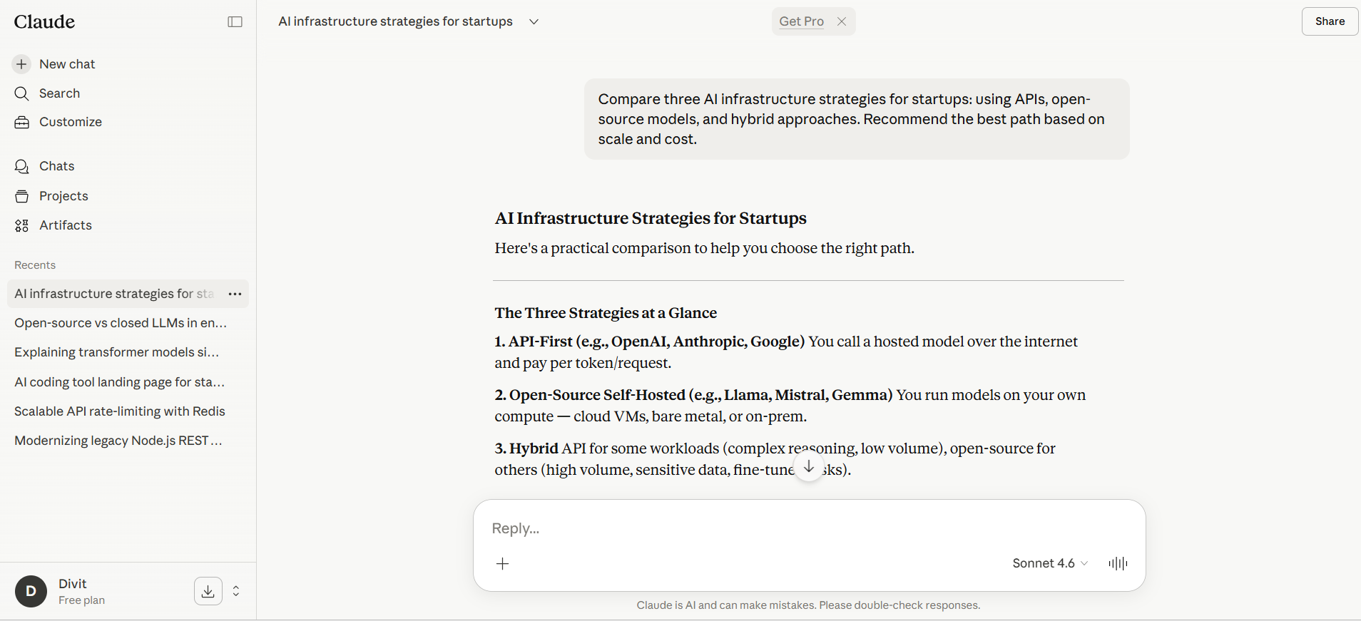claude output for compare three ai infrastructure strategies