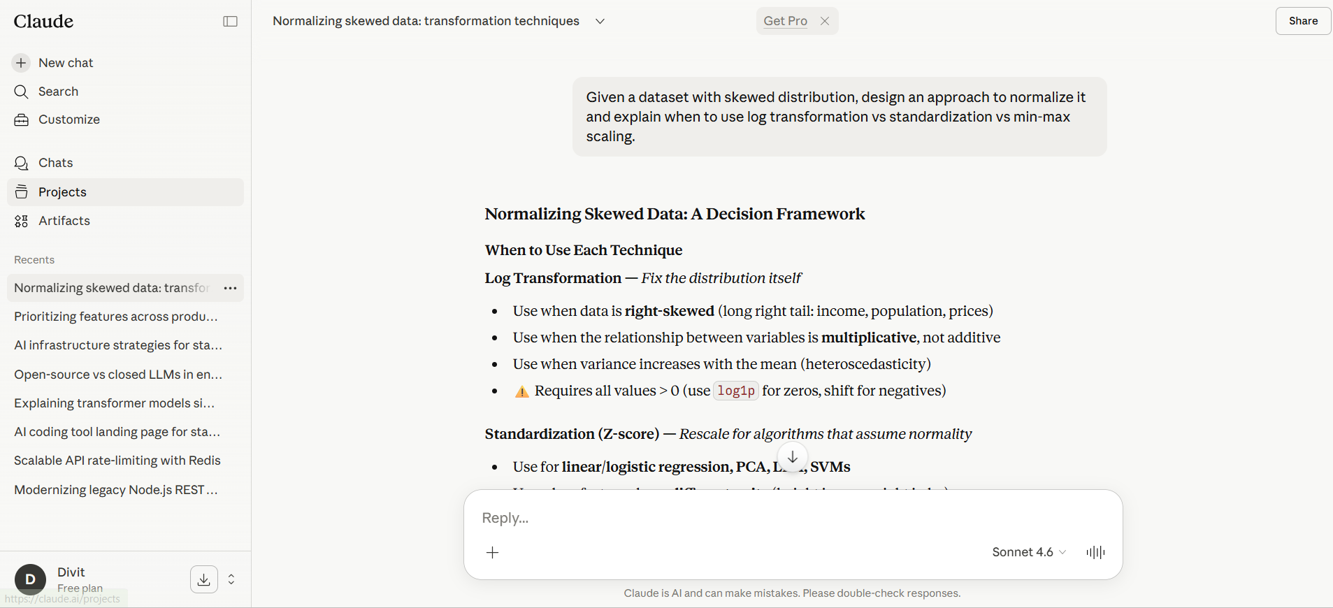 claude output for dataset with skewed distribution