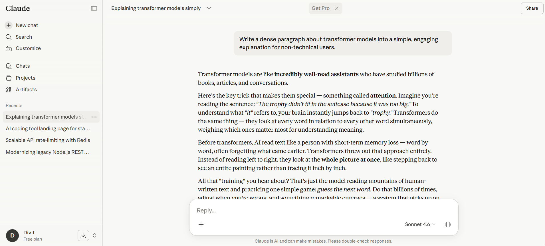 claude output for transformer models