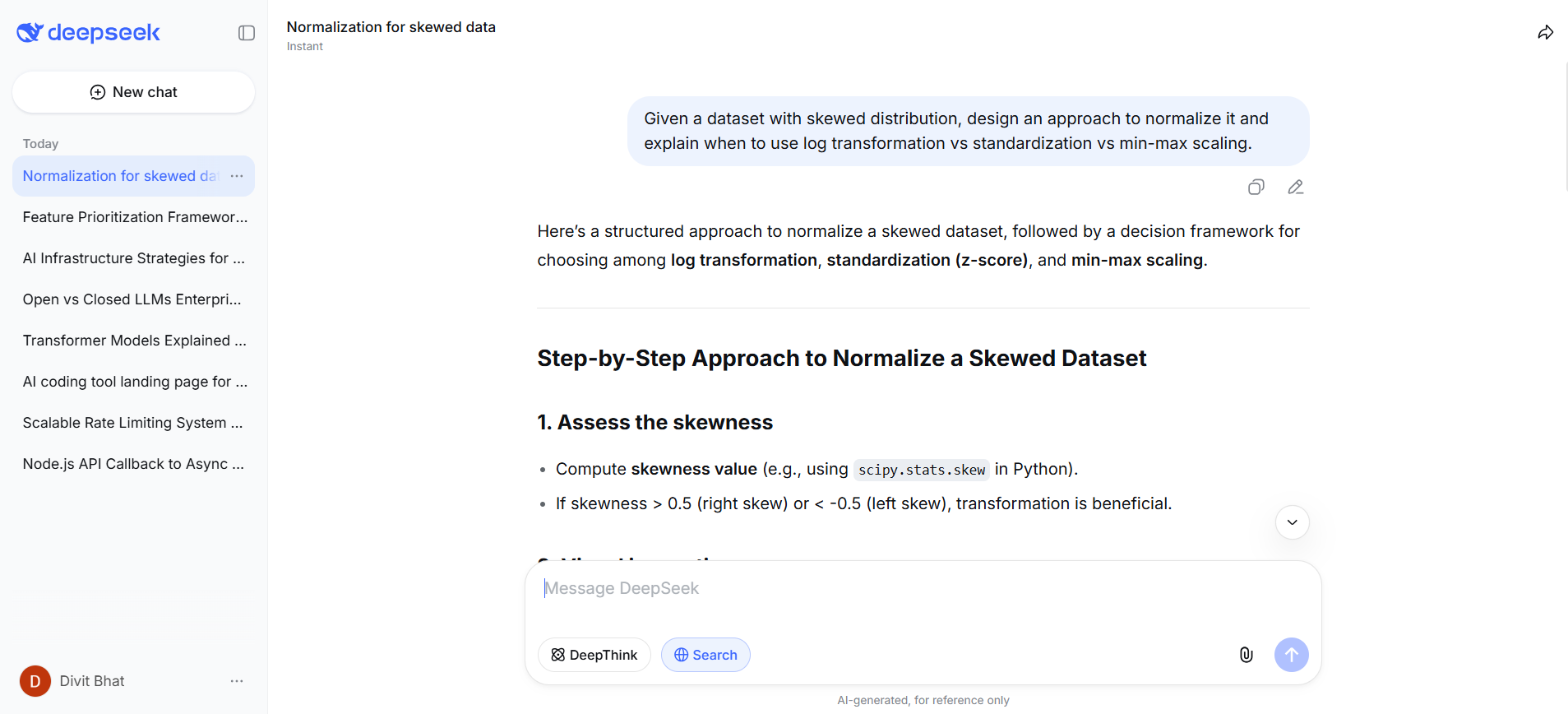 deepseek output for dataset with skewed distribution