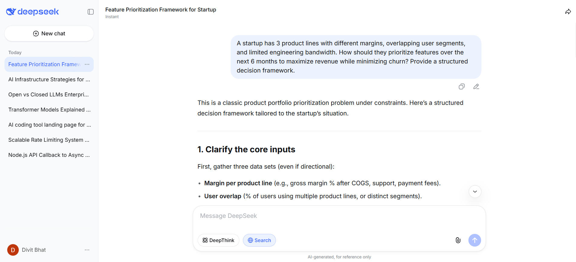 deepseek output for reasoning ability