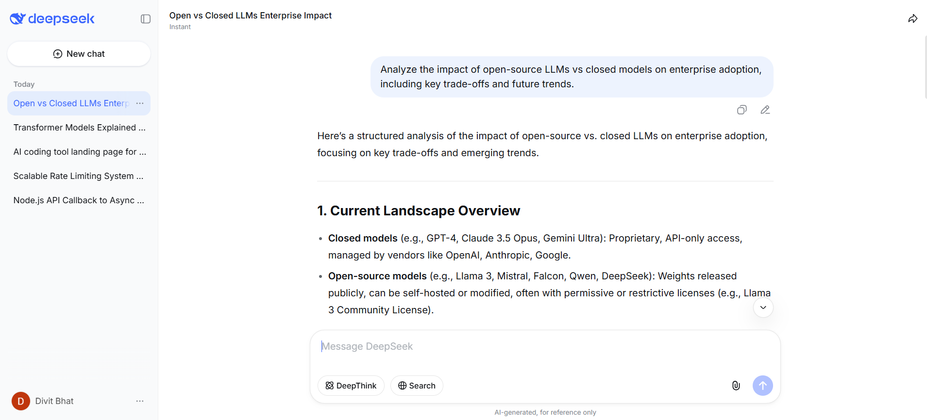 deepseek output for research and analysis