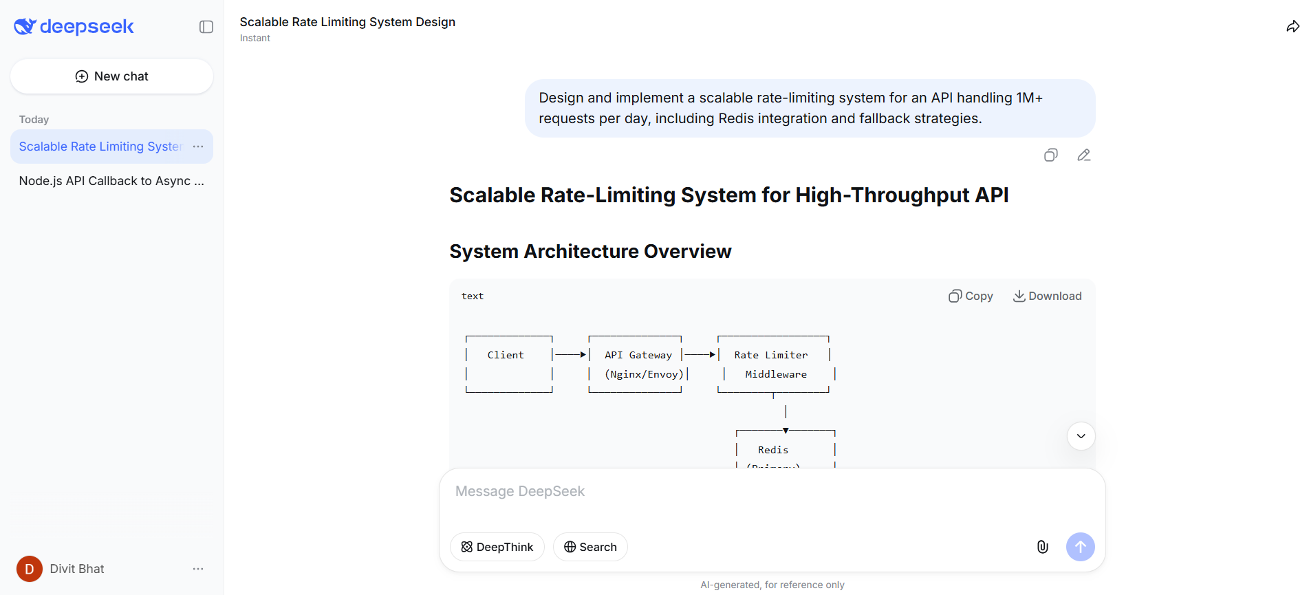 deepseek output for scalable rate limiting system design