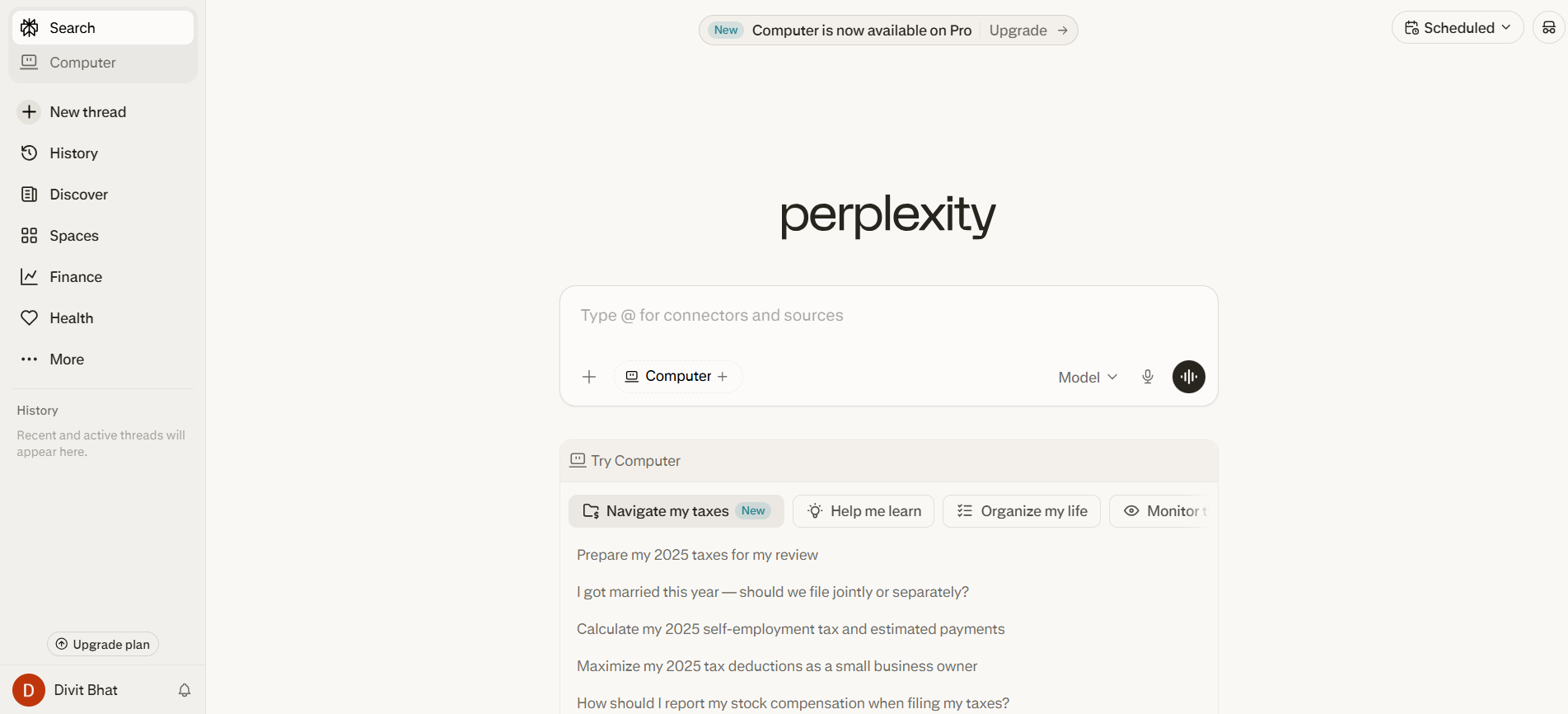 Perplexity ai homepage