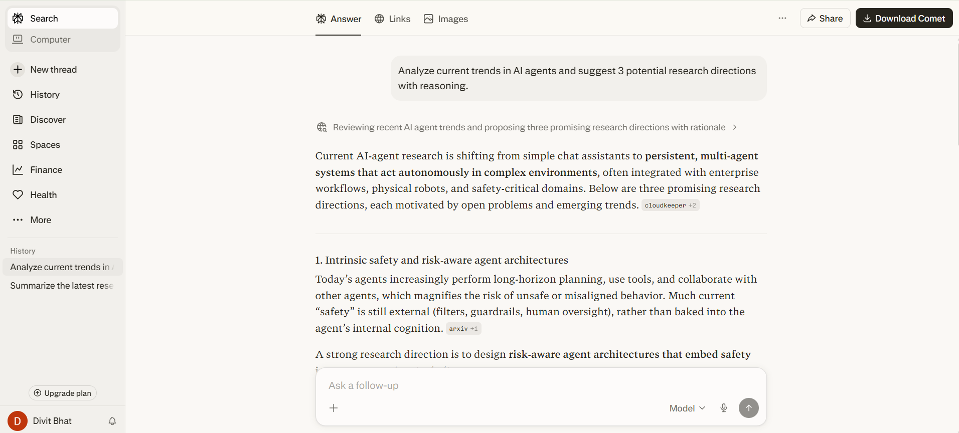 Perplexity AI research task output on AI agents